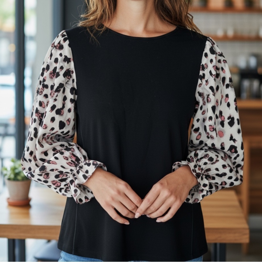 Patrizia Luca Milano mixed media printed sleeve top m